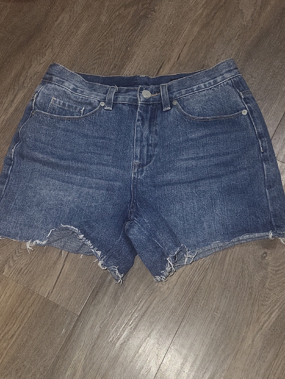 Blank NYC Raw Hem High-Rise Denim Shorts - Dark Blue Sz 28